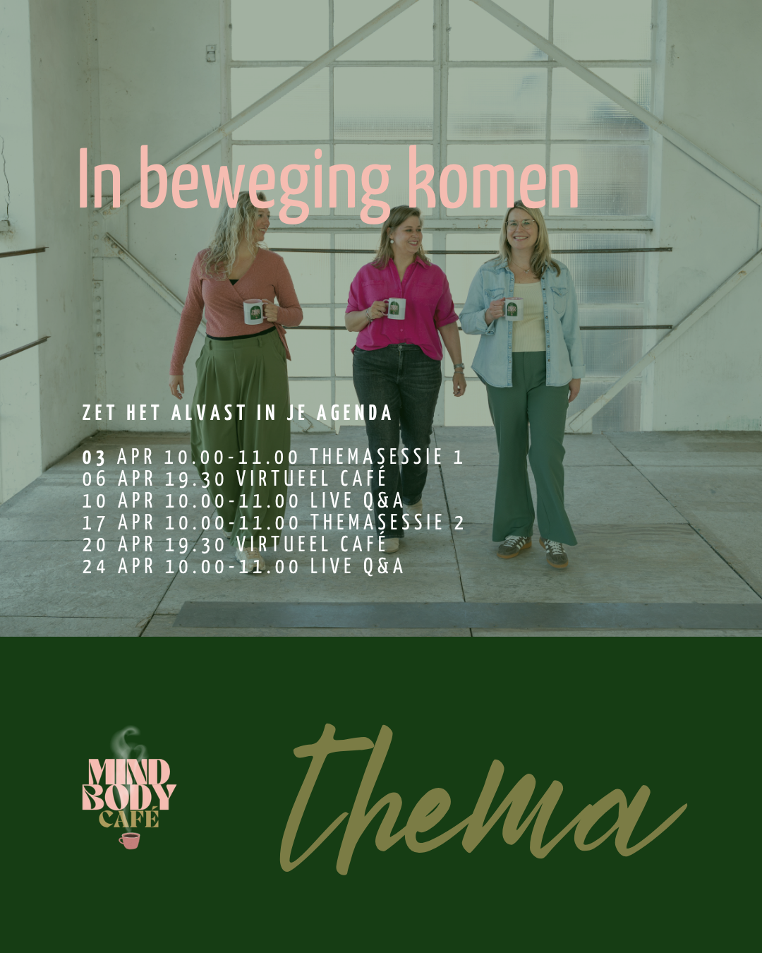 data overzicht van het thema 'in beweging komen' april 2026